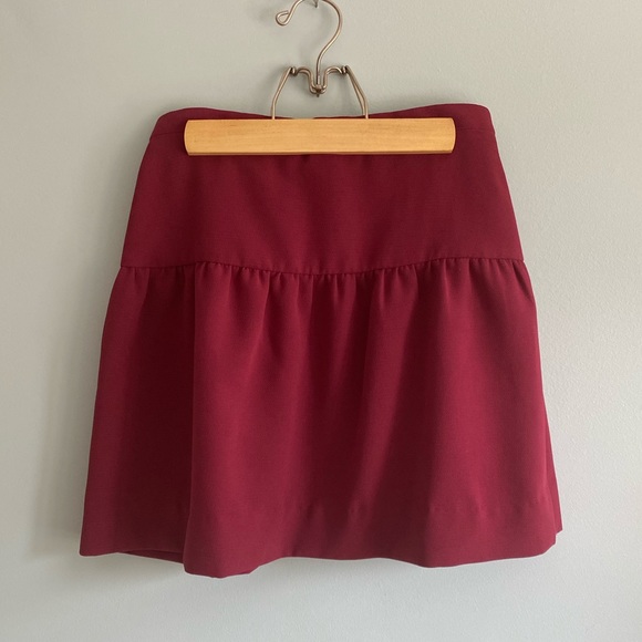 J. Crew Burgundy Pleated Crepe Flounce Mini Skirt - Picture 1 of 4